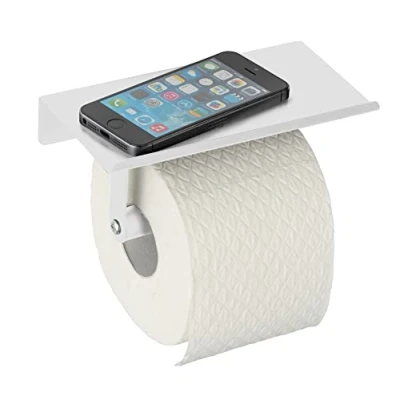 Image de Allstar Dérouleur papier WC Walli Blanc avec tablette de rangement, Acier, 18 x 9.5 7.5 cm,