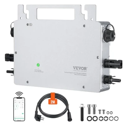 Image de VEVOR Micro onduleur Solaire Lié au Réseau 600 W Étanche IP67 Alliage d&#039;Aluminium Tension CC 18 50 V avec Antenne APP WiFi Cordon d&#039;alimentation pour Systèmes Panneaux Solaires