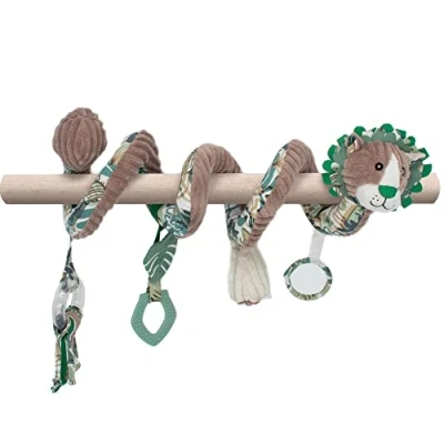 Image de LES DEGLINGOS Spirale d’activités Jelekros le lion jouet d’éveil pour bébé avec activités sonores et tactiles 1 pièce Taupe 40cm déployé