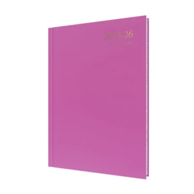 Image de Collins Agenda « Essentials » sur 12 mois, mi année académique, juillet 2025 à 2026, un jour par page, couverture rigide A4, rose foncé