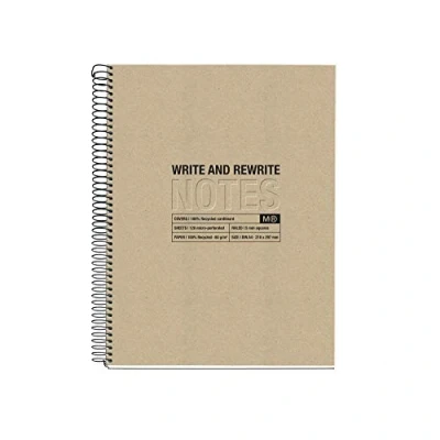 Image de Miquelrius Cahier 100% recyclé, Couverture en carton Carnet A5 (148 x 210 mm), 2 trous, 120 feuilles recyclées 80 g/m², 4 bandes de couleur, Grille 5 mm, Couleur craft