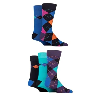 Image de SockShop Hommes Chaussettes en bambou naturel coloré et à motifs divers modèles pour un usage quotidien Taille 40 45 Multipack de 5 (40 45, Argyle Paon)