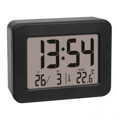 Image de TFA Dostmann 60.2044.01 Mini Réveil numérique à Piles avec Alarme puissante Température intérieure Date Horloge Quartz de Voyage Noir