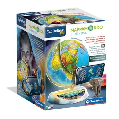 Image de Clementoni Sapientino Exploramondo Luminoso Globe Interactif Parlant, pour enfants, Jeu éducatif 7 ans, Électronique, Stylo Bluetooth, App Réalité Virtuelle, Italien, Made in Italy,