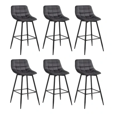 Image de WOLTU 6X Tabouret de Bar Style Bistro Chaise Haute pour Assise rembourrée en Velours Doux avec Cadre métal, Gris Foncé, BH143dgr 6