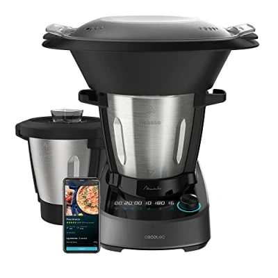 Image de Cecotec Robot de cuisine multifonction Mambo 11090 Havane. 1600 W, 37 fonctions, APP, Balance, Pichet anti adhésif Havane et 3,3 litres en acier inoxydable, Recette accessoires