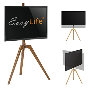 Image de EasyLife Trépied TV en Bois chevalet Support Studio jusqu&#039;à 65&quot; et 40 kg Orientable Réglable Hauteur Gestion des câbles VESA 400 x cm (Noir/Noyer foncé)