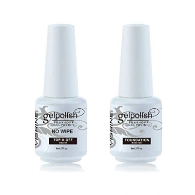 Image de Vishine Base Coat &amp; No Wipe Top Kit Set Vernis Semi Permanent Soak Off UV LED Gel à Ongles 2pcs x 8ml