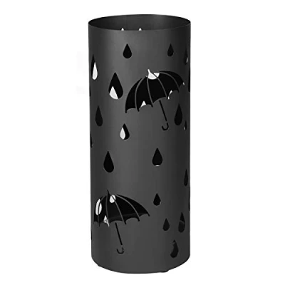 Image de SONGMICS Porte parapluies en Métal, Rond, Support pour Parapluies, avec Un Plateau et Crochets, 49 x Ø 19,5 cm, Noir LUC23B