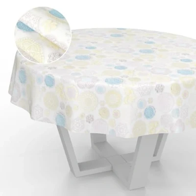 Image de ANRO Nappe en Toile cirée, Lavable, pour Table de Jardin, extérieur et intérieur, Ronde, 140 cm, Bord coupé, Pointes