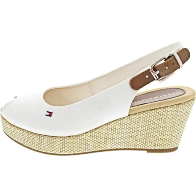 Image de Tommy Hilfiger Iconic ELBA Sling BACK Wedge Sandales compensées, Femme, Taille: 41, Ecru Cuir et textile