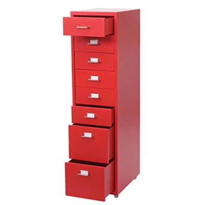 Image de Décoshop26 Caisson à tiroirs sur roulettes Rangement Bureau 8 110x28x41cm en Acier Rouge 04_0004356