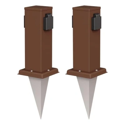 Image de ledscom.de 2 pièces Colonne de Prises Jardin Polly avec Piquet pour l&#039;extérieur, IP44, Fois, Brun, carré, 27cm