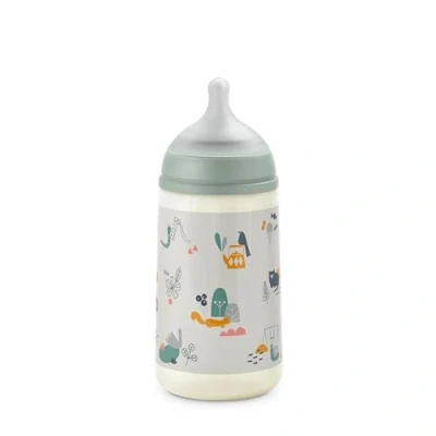 Image de Suavinex, Biberon 270 ml. Avec Tétine Symétrique SX Pro en Silicone à Débit Moyen (M). Valve Anti Colique. Fin Ultra Doux. Pour Bébés, +3 Mois. Walk Vert