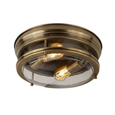 Image de Searchlight Edinburgh Plafonnier affleurant de salle bains à 2 ampoules en laiton antique IP44, E27