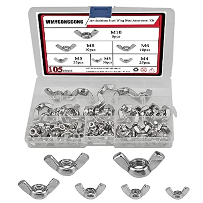 Image de WMYCONGCONG 105 pièces Écrous d&#039;aile Kit d&#039;assortiment d&#039;écrous papillon en acier inoxydable M3 M4 M5 M6 M8 M10