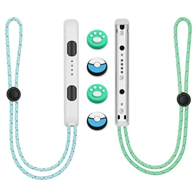 Image de Vicloon 1 Paires Dragonnes pour Switch Joycon, Contrôleur de Poignet, avec 4 Capuchons Poignée Pouce, Dragonne Poignet Élastique Réglable (Blanc)