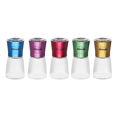 Image de STONELINE Set de 5 Moulins à Sel/Poivre, Épices, Couvercles Colorés, avec Broyeur Céramique Réglable, Bleu, Violet, Rouge, Vert et Jaune