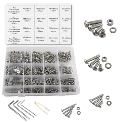 Image de huruirui 1180pièces Jeu de vis Boulons et Écrous M2 M3 M4 M5 304 à tête ronde en acier inoxydable kit d&#039;écrous pour machine hexagonale avec boîte rangement