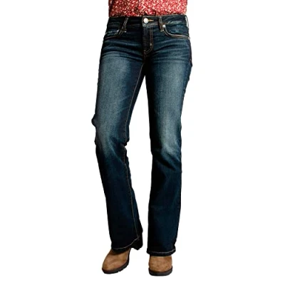 Image de MAGIC SELECT Jeans Boot Cut pour Femme, de Cloche, Bleu foncé, Pantalon Taille Basse ajusté (26W)