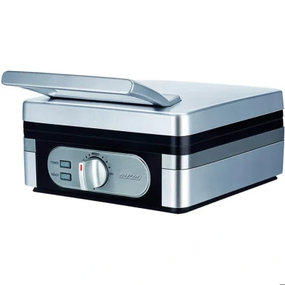 Image de MPM MGO13 Gaufrier Professionnel pour 2 Gaufres Belges Épaisses, Plaques Antiadhésives, Régulateur de Température, Boîtier en Acier Inoxydable, 1400W