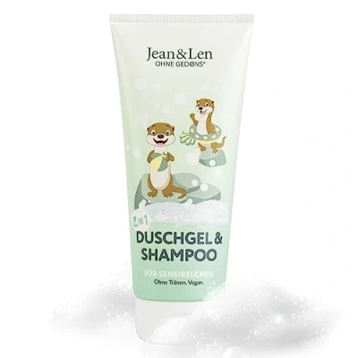 Image de Jean &amp; Len 2in1 gel douche shampooing pour les petits sensibles, nettoyage particulièrement doux la peau et cheveux des enfants, ne pique pas yeux, sans parabènes, 200 ml