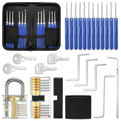 Image de Eventronic Kit de Crochetage Serrure 17 Pièces, [Beginner Friendly] Lock Picking Outils D’entraînement avec 2 Transparente Cadenas, Manuel d&#039;instruction pour Serruriers Débutant et Pro