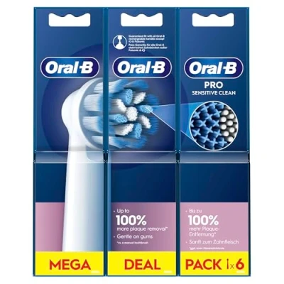 Image de Oral B Pro Sensitive Clean Lot de 6 têtes brosse à dents électrique en forme X et poils extra doux pour un brossage douceur retrait la plaque dentaire Blanc