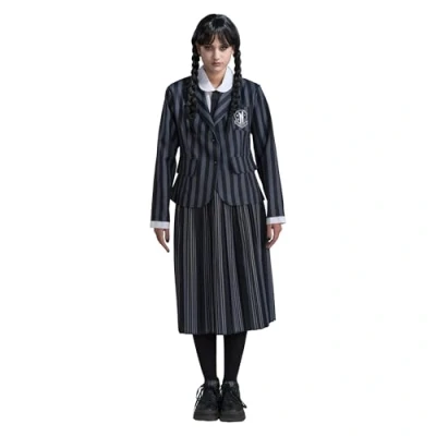 Image de Chaks Wednesday Costume d&#039;uniforme scolaire Nevermore Mercredi Addams pour femme Taille XS L Noir