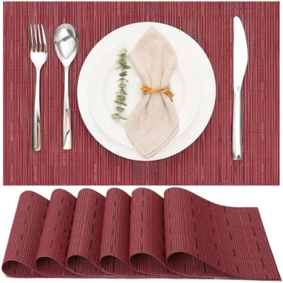 Image de Myir JUN Lot de 6 Sets Table, Tissé Lavable Napperons pour Cuisine ou Table à Manger Résiste la Chaleur Antidérapant Fait en Vinyle (30x45cm) (Rouge)