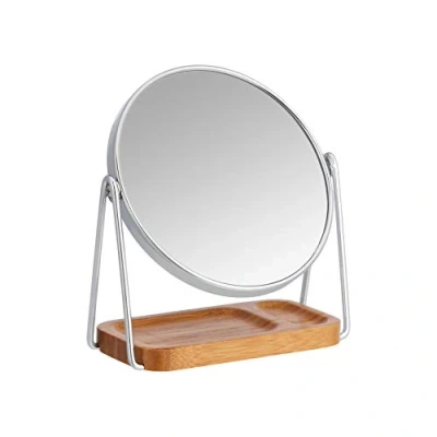 Image de Amazon Basics Rond Montage sur Table Miroir grossissant Pied à Plateau en Bambou carré, 1 x 5, Argent, 18.3 L 8.5 W cm