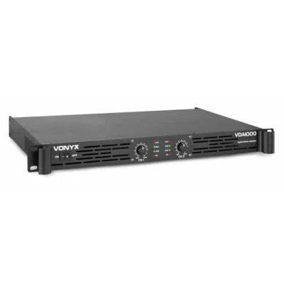 Image de Vonyx VDA1000 Amplificateur Professionnel 2x 500W Classe D Noir, Entrée Stéréo, 6,35mm, XLR, Sorties Speakon NL 4, Idéal pour une Utilisation Fixe ou Mobile en Studios, Discothèques