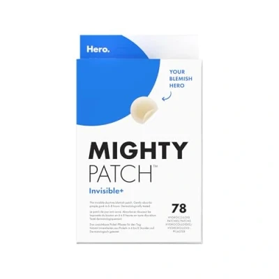 Image de Hero Mighty Patch Invisible+ : anti acné à l&#039;Hydrocolloïde qui absorbe les impuretés du bouton dès 6 heures en toute discrétion pendant la journée, boîte de 78 patchs.
