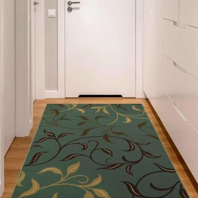 Image de Ottomanson Tapis décoratif collection Ottohome dos en caoutchouc motif feuilles style contemporain 100 cm x 150 vert écume