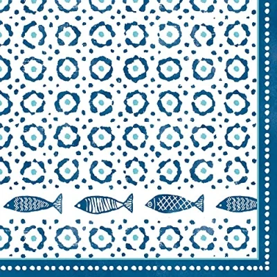 Image de Lot de 20 serviettes en papier motif poissons sur cercles bleus Décoration table Découpage Technique serviette 33 x cm