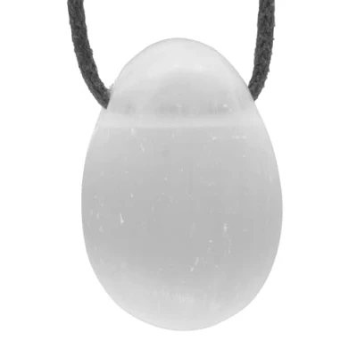 Image de Lebensquelle Plus Pendentif en forme de goutte Selenit pierre policière percée avec bracelet cuir précieuse qualité supérieure, sélénite