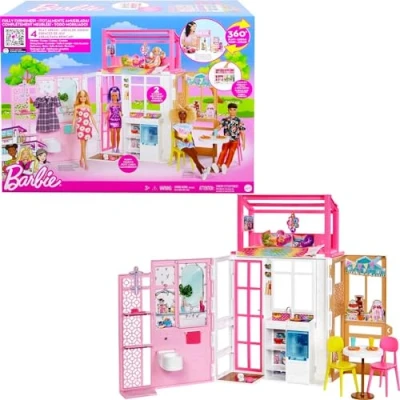 Image de Barbie Coffret Maison De Poupée Meublée Avec Espace Jeu À 360 Degrés, 2 Niveaux Et 4 Zones Jeu, Chiot Accessoires Inclus, Collectionner, Jouet Enfant, 3 7 Ans, HCD47
