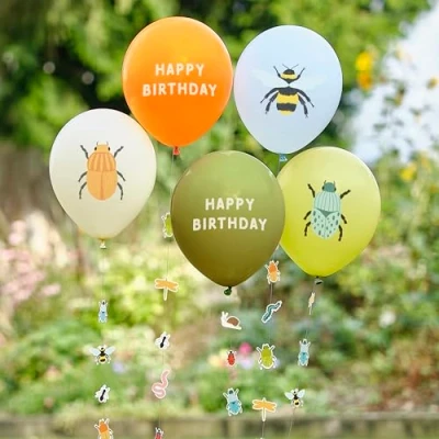 Image de Ginger Ray Creepy Crawly Bugs 5 ballons en latex avec queues d&#039;insectes, décorations de fête d&#039;anniversaire pour enfants