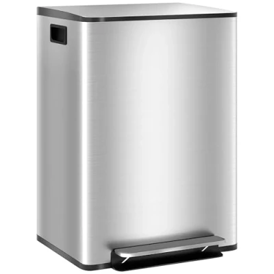 Image de HOMCOM poubelle de cuisine 2 x 30L à pédale compartiments, en acier inoxydable avec couvercle fermeture douce, seaux amovibles, 47,7L 37,5l 66,8H cm argenté