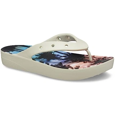 Image de Crocs Femme Classic Platform Flip W Tongues, Bone/Multi, 43 EU