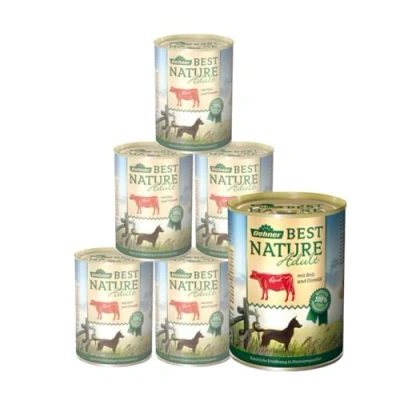 Image de Dehner Best Nature Nourriture pour Chien Adulte Bœuf et Riz avec Huile de Chardon 6 x 400 g (2,4 kg)