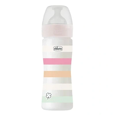 Image de Chicco Biberon Bien Être Débit Moyen, Tétine Physio en Silicone Souple et Doux, Système Anti Colique, Réduit les Régurgitations L&#039;Irritabilité, Plastique de 250 ml, 2 Mois plus, Rose