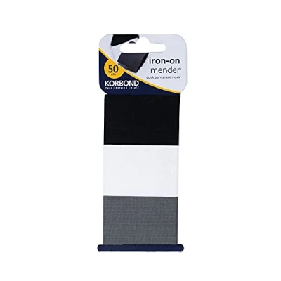 Image de Korbond Bandes À RACCOMMODER THERMOCOLLANTES Lot DE 3 Noir, Blanc et Gris Chaque Bande 3,8 cm x 50 Total 1,5 m Raccommodage Permanent Invisible Pas Couture