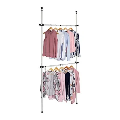 Image de relaxdays Armoire Ouverte, système de penderie télescope avec 2 tringles, Acier, Accessoire Selon Le Choix, Blanc/Noir