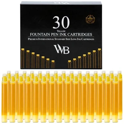 Image de Wordsworth &amp; Black Recharges D&#039;encre Pour Stylo Plume Lot De 30 Cartouches Jaune Taille Standard Internationale Longueur Appr 2,04 Pouces Diamètre La Base 0,24 Pouce Jetable
