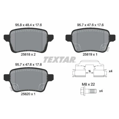 Image de TEXTAR 2581802 Jeu de plaquettes frein non préparé pour indicateur d&#039;usure avec vis d&#039;étrier accessoires FIAT: Tipo 3/5 portes