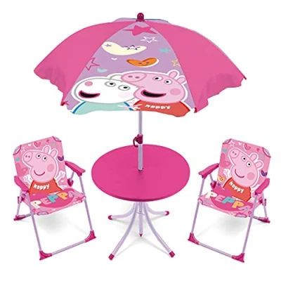 Image de Set de Jardin Peppa Pig Rose avec Une Table, 2 chaises et Un Parasol