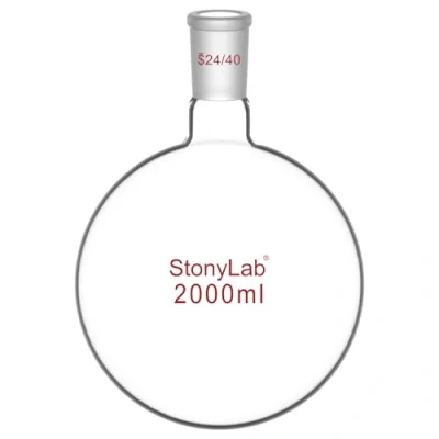Image de stonylab Ballon Fond Rond, en Verre Borosilicate RBF à Col Court avec Joint Extérieur Conique Standard 24/40, Round Bottom Flask de Laboratoire (2000 ml, Transparente)
