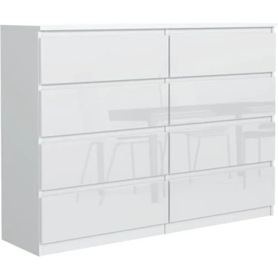 Image de meble masztalerz Commode Blanche Haute Brillance avec 8 tiroirs 120 cm, Meuble Rangement, Chambre H : 101,5 L 120,4 P 39 cm tiroirs, Adulte
