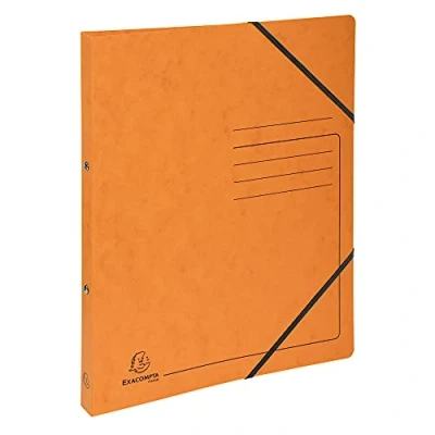 Image de Exacompta réf. 542554E 1 Classeur carte lustrée imprimée avec élastiques 2 anneaux ronds diamètre 15 mm Dos 20 Dimensions extérieures : 32 x 25 cm Format à classer A4 Coloris orange